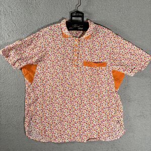 Crisca Vintage Made in Western Germany Floral Rhinestone Polo Blouse Orange 34